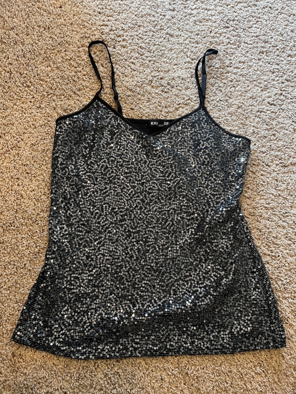 Express black and Silver Sequin Spaghetti Strap Tank Top size small